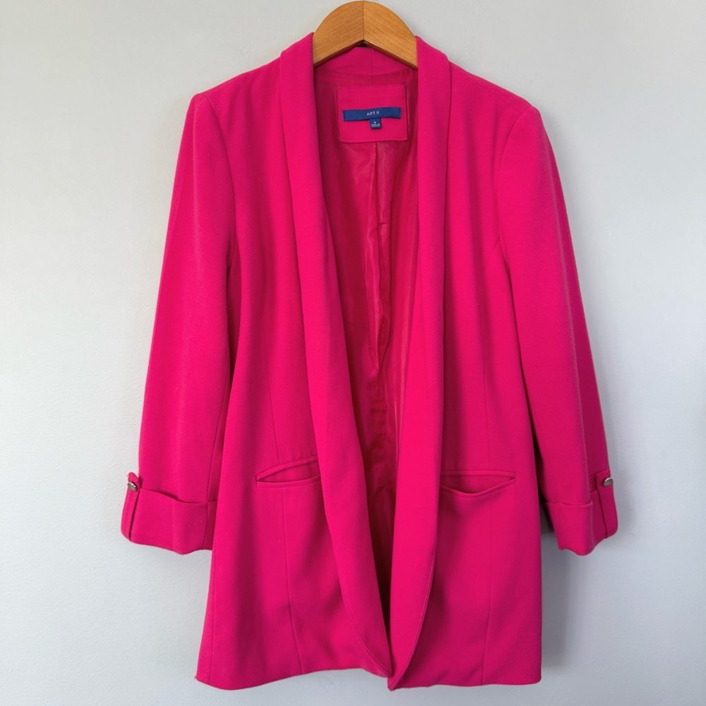 APT. 9 Hot Pink Relaxed Blazer 3/4 Sleeves Size Small